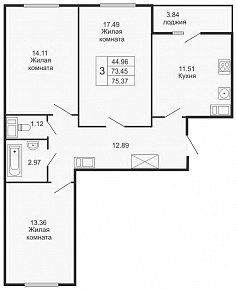 Шуваловский дуэт, IV кв. 2020, 3 комнаты, 75.37 м2
