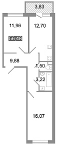 Клёны, Сдан, 2 комнаты, 56.80 м2