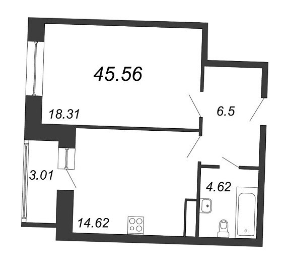 Ariosto, III кв. 2021, 1 комната, 45.56 м2