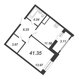 Ariosto, III кв. 2021, 1 комната, 41.35 м2