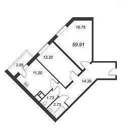 Приневский, IV кв. 2022, 2 комнаты, 59.91 м2