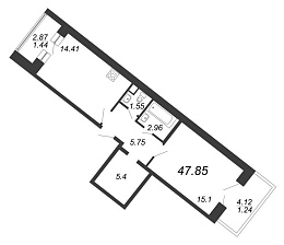 Ariosto, IV кв. 2020, 1 комната, 47.85 м2
