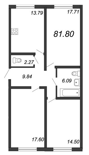 Шуваловский, IV кв. 2020, 3 комнаты, 81.80 м2