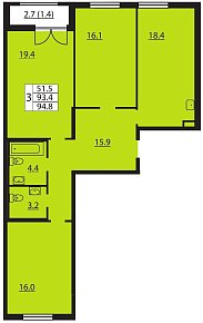 Цивилизация на Неве, II кв. 2021, 3 комнаты, 94.80 м2