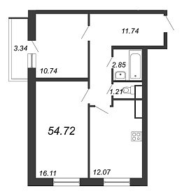 Приморский квартал, III кв. 2022, 2 комнаты, 54.72 м2