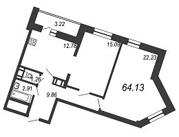Приморский квартал, III кв. 2021, 2 комнаты, 64.13 м2