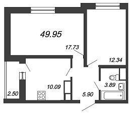 Приневский, IV кв. 2021, 2 комнаты, 49.95 м2