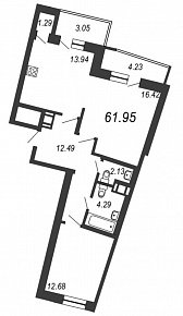 Приморский квартал, III кв. 2021, 2 комнаты, 61.95 м2