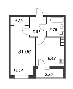 Приневский, IV кв. 2022, 1 комната, 31.96 м2