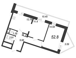 Приморский квартал, III кв. 2021, 2 комнаты, 52.80 м2