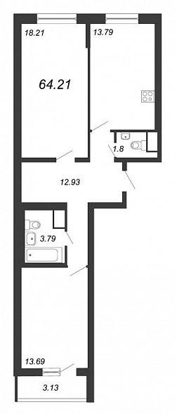 Приморский квартал, III кв. 2022, 2 комнаты, 64.21 м2