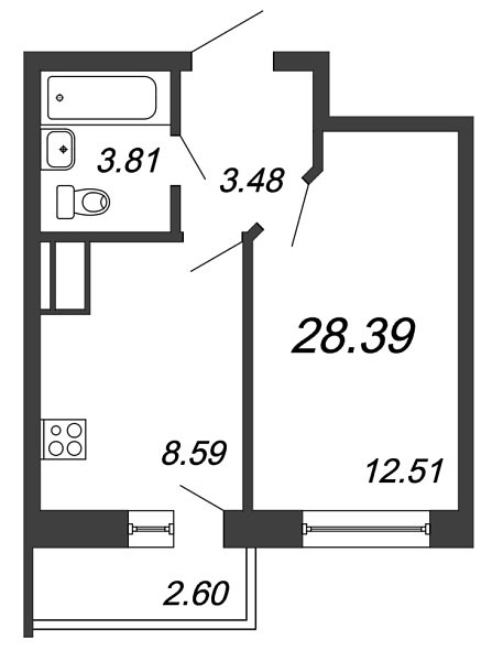 Приневский, IV кв. 2021, 1 комната, 28.39 м2
