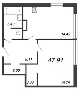 Ariosto, III кв. 2021, 1 комната, 47.91 м2