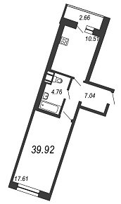 Приморский квартал, III кв. 2021, 1 комната, 39.92 м2