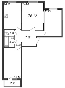 Новое Сертолово, IV кв. 2021, 3 комнаты, 75.23 м2