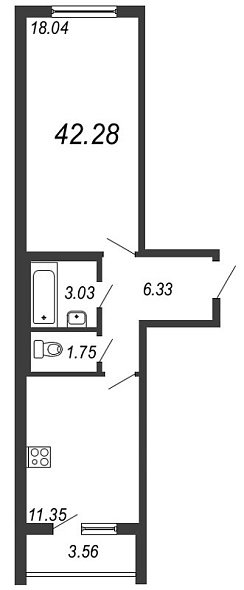 Новое Сертолово, IV кв. 2021, 1 комната, 42.28 м2