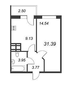 Приневский, IV кв. 2022, 1 комната, 31.39 м2