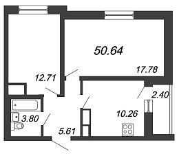 Приневский, IV кв. 2021, 2 комнаты, 50.16 м2