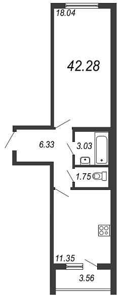 Новое Сертолово, IV кв. 2021, 1 комната, 42.28 м2