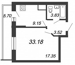 Приневский, IV кв. 2021, 1 комната, 33.18 м2