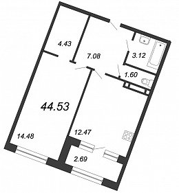 Ariosto, III кв. 2021, 1 комната, 44.53 м2