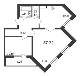 Приморский квартал, III кв. 2022, 2 комнаты, 57.72 м2