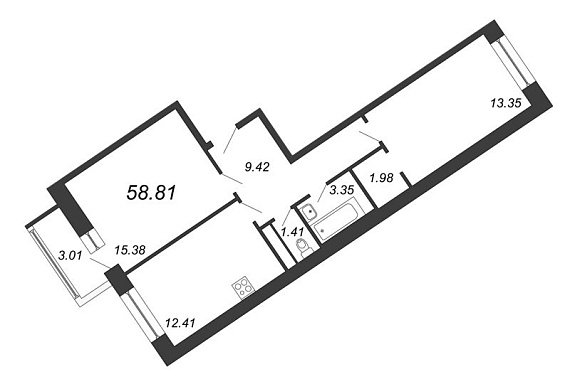 Ariosto, III кв. 2021, 2 комнаты, 58.81 м2