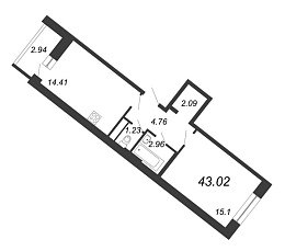 Ariosto, III кв. 2021, 1 комната, 43.02 м2