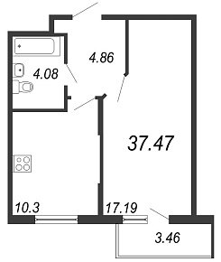 Новое Сертолово, IV кв. 2021, 1 комната, 37.47 м2