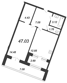 Ariosto, III кв. 2021, 1 комната, 47.03 м2