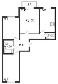 Новое Сертолово, IV кв. 2021, 3 комнаты, 74.21 м2