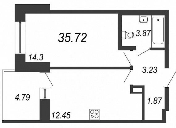 Московский, IV кв. 2020, 1 комната, 35.72 м2