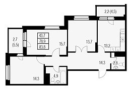 Жемчужный Каскад, IV кв. 2020, 3 комнаты, 80.80 м2