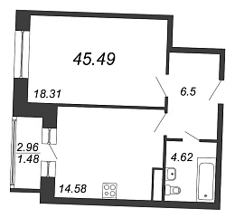 Ariosto, IV кв. 2020, 1 комната, 45.49 м2