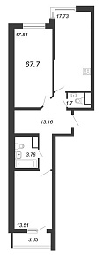 Приморский квартал, III кв. 2022, 2 комнаты, 67.70 м2