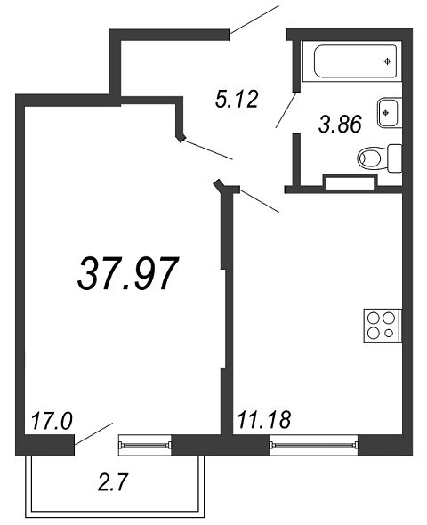 Новое Сертолово, IV кв. 2021, 1 комната, 37.97 м2