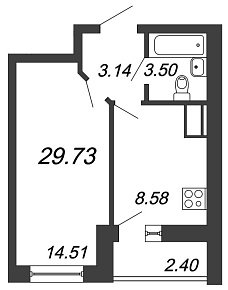 Приневский, IV кв. 2021, 1 комната, 29.73 м2