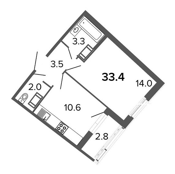 Ultra City, II кв. 2022, 1 комната, 33.40 м2