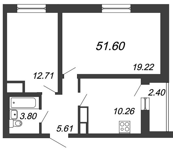 Приневский, IV кв. 2021, 2 комнаты, 51.60 м2