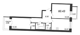 Ariosto, III кв. 2021, 2 комнаты, 60.43 м2