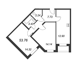 Приневский, IV кв. 2022, 2 комнаты, 53.76 м2