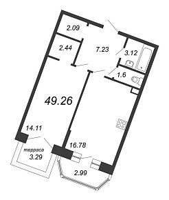 Ariosto, III кв. 2021, 1 комната, 49.26 м2