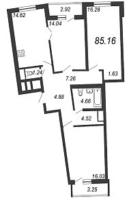 Приморский квартал, III кв. 2022, 3 комнаты, 85.16 м2