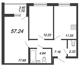 ID Murino, III кв. 2021, 2 комнаты, 57.24 м2