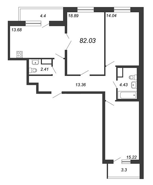 Приморский квартал, III кв. 2022, 3 комнаты, 82.03 м2