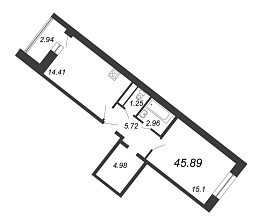Ariosto, III кв. 2021, 1 комната, 45.89 м2