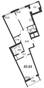Приморский квартал, III кв. 2022, 2 комнаты, 65.84 м2