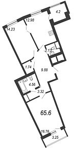Приморский квартал, III кв. 2022, 2 комнаты, 65.60 м2