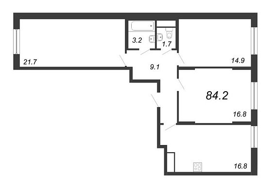 Цивилизация на Неве, IV кв. 2023, 3 комнаты, 84.20 м2