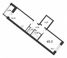 Ariosto, III кв. 2021, 1 комната, 45.30 м2